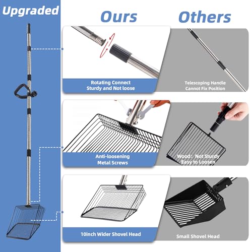 Extra-Long Chicken Poop Scooper, Adjustable 35"–74" Handle, 10" Wide Scoop | Adjustable Handle, Heavy-Duty Stainless Steel, Multi-Purpose for Coop, Yard & Pond Leaves, Gloves Included