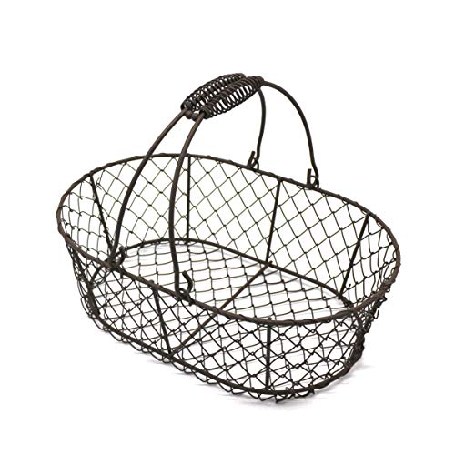 CVHOMEDECO. Oval Metal Wire Egg Basket Wire Fruit Basket with Handle Primitives Vintage Style Storage Basket. Rusty, 11 X 7-1/4 X 3-1/2 Inch - color: Rusty 1-Pack
