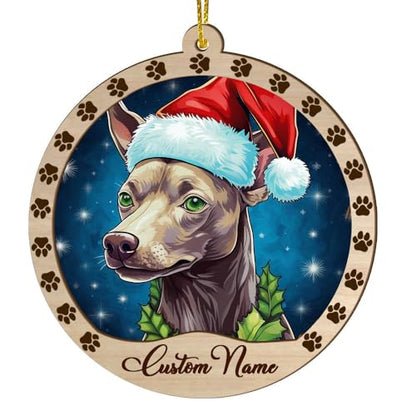Personalized American Hairless Terrier Ornament, American Hairless Terrier Christmas Ornament, Custom Name American Hairless Terrier Dog Suncatcher for Christmas Tree - color: American Hairless Terrier