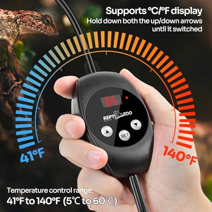 REPTI ZOO Reptile Light Fixture Dimming Thermostat Combo Pack, 8.5 Inch Deep Dome Lamp Fixture Max 150W, PID Reptile Thermostat Temperature Controller for Reptile Heat Lamp Bulb - size: 8.5 Inch
