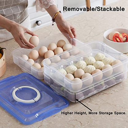 Egg Storage Container for Refrigerator, 3-Layer Deviled Egg Tray, Stackable Fridge Egg Organizer with Lid and Handle, Extra Large Holder, 60 Count Eggs Keeper(green 3 layer) | 3-Layer, 60 eggs, Stackable Storage Holder with Handle for Refrigerator for Cam