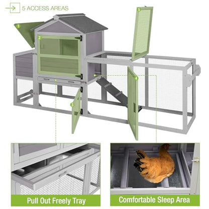 GUTINNEEN Chicken Coop Mobile Hen House On Wheels Easy to Move Wooden Poultry Cage with Nesting Box,Opening Wire Netting Roof - color: Grey