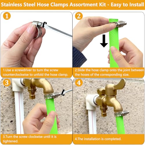 70 Pack Stainless Steel Hose Clamp Adjustable Assortment Kit, 8-64mm Worm Gear Drive Hose Clamps Metal Fuel Line Pipe Clamps for Plumbing, Tube, Mechanical, Automotive, Garden and Home Applications - size: 70 Pcs Kit - Hose Clamp (8-64 mm)