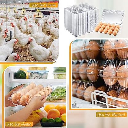Zubebe 200 Clear Plastic Egg Trays - Bulk Empty Chicken Egg Tray Holds Securely - Clear Blank Egg Cartons for Farm, Market, Home Refrigerator Storage (3 x 5 Grids) - size: 3 x 5 Grids