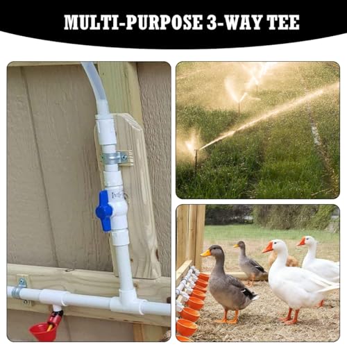 50 Pack Chicken Waterer PVC Tee Fittings, PVC Tee Fitting for Threaded Poultry Nipples Water Drinker and Feeder Cups, Chicken Automatic Poultry Waterers