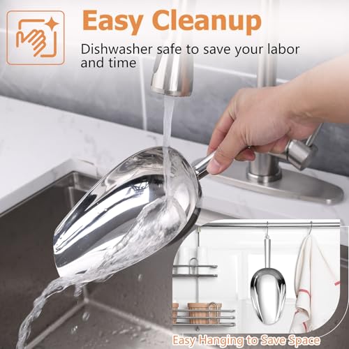 TeamFar Ice Scoop 24 oz, Stainless Steel Big Large Scoop, for Sweet Food Popcorn Flour, Healthy & Heavy Duty - Dishwasher Safe - size: 24 oz
