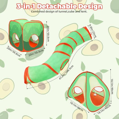 YUEPET Rabbit Tunnel and Cube Collapsible Tent Bunny Interactive Crinkle Tunnel Toys Small Animal Hideout with Play Ball for Dwarf Rabbit Bunny Guinea Pig (Avocado) - color: Avocado