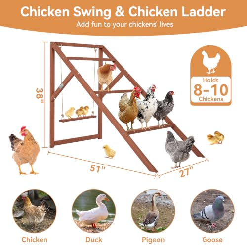 PETSFIT Wooden Chicken Roosting Bars for 8-10 Chickens – Multi-Level Design with 4 Roosting Bars &Swings, Durable Fir Wood for Outdoor Coops, Easy Assembly, Ideal for Backyard Farms - size: 51"L x 26.6"W x 38"H
