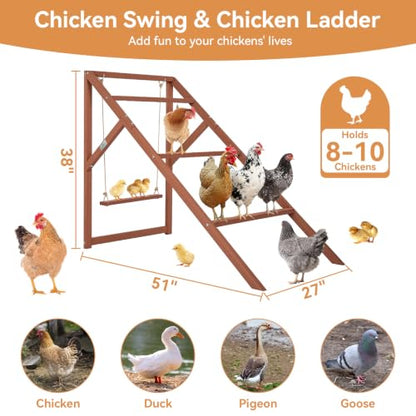 PETSFIT Wooden Chicken Roosting Bars for 8-10 Chickens – Multi-Level Design with 4 Roosting Bars &Swings, Durable Fir Wood for Outdoor Coops, Easy Assembly, Ideal for Backyard Farms - size: 51"L x 26.6"W x 38"H