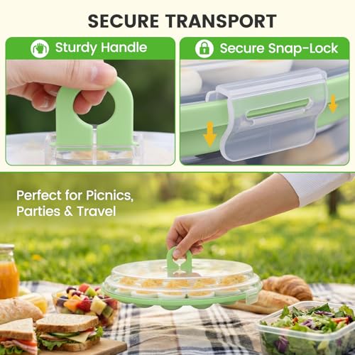 HANSGO Deviled Egg Containers with Lid, Deviled Egg Platter Carrier Holder Trays with 22 Slots for Holiday Party and Home Kitchen, Green - color: Green