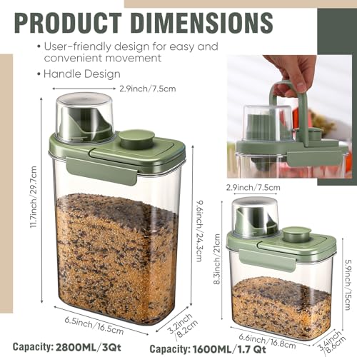 Maxdot 2 Pcs Bird Food Storage Container, Bird Seed Container with Lids Airtight Cup Pet Parrot Food Storage 1.7 Qt & 3 Qt Measuring Containers Easy Pour Spouts for Macaws African Cockatoos(Green) - color: Green