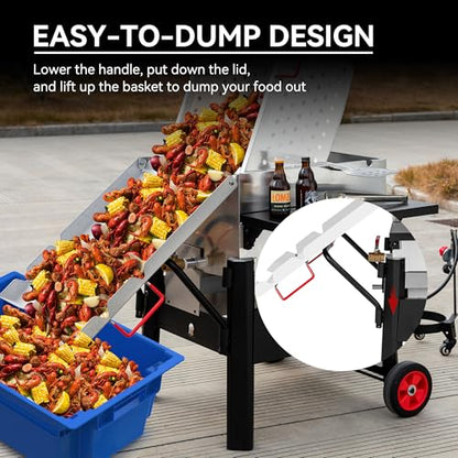 Creole Feast CFB1001A 90 QT Crawfish Boiler, Outdoor Single Sack Propane Gas Cooker with Folding Cylinder Mounting Bracket and Stirring Paddle for Seafood & Crawfish Season, Black - size: 90 quart