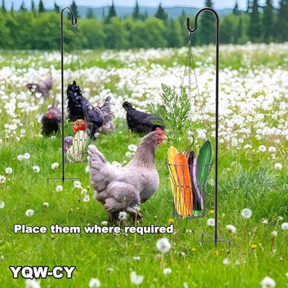 Hanging Chicken Feeder with Shepherd's Hook, Foldable Chicken Vegetable Fruits Feeder, Poultry Feeding Holder Basket with Hanging Chain for Chicken Coop Accessory - style: 1 Pack with Shepherds Hook