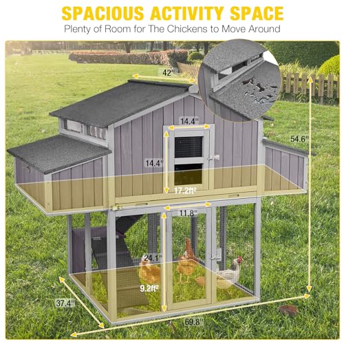 Aivituvin Chicken Coop Double Folding Fir Wood Chicken House with Large Nesting Box Poultry Cage Upgrade with Strong Iron Frame, Durable & Waterproof for 4-6 Hens Duck Coop - color: Grey, size: AIR66