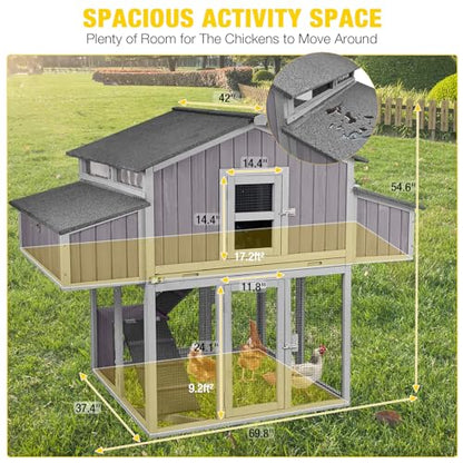 Aivituvin Chicken Coop Double Folding Fir Wood Chicken House with Large Nesting Box Poultry Cage Upgrade with Strong Iron Frame, Durable & Waterproof for 4-6 Hens Duck Coop - color: Grey, size: AIR66
