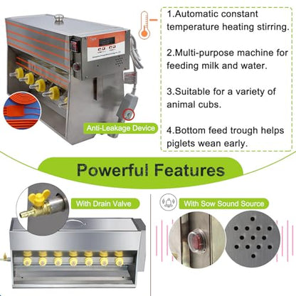 Piglet Feeding Station, Automatic Milk Feeder with 10 Nipples, Stainless Steel Cover and Valve, Ideal Livestock Milk Feeder for Piglets - size: 10Nipples