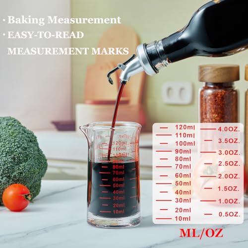 Ackers 4 Oz Glass Measuring Cup,Borosilicate Shot Glass with V-Shaped Spout(Pack of 2) - color: Red and Black(Pack of 2)