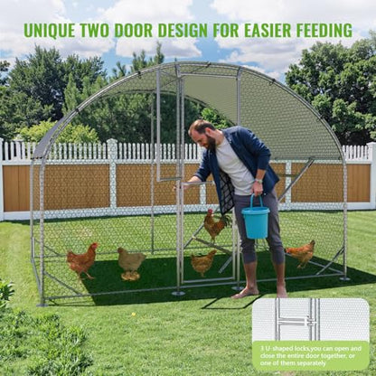 Large Metal Chicken Coop, Chicken Runs for Yard with Cover, Arch Roof Chicken Coop, Outdoor Chicken Pen, Heavy Duty Galvanized Steel Frame, Waterproof Cover, 10 x 6.5 x 6.5 FT - size: 10' x 6.5'