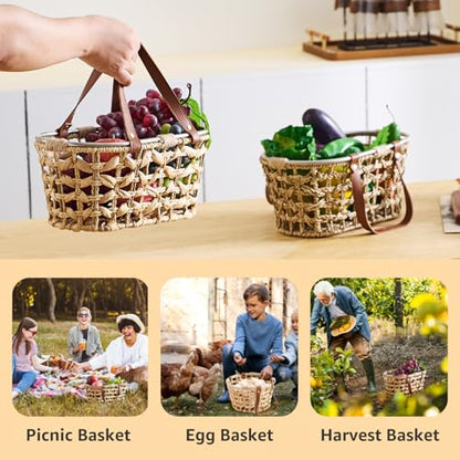 Farmhouse Seagrass Egg Baskets for Collecting Fresh Eggs Handmade Egg Collecting Basket Wicker Oval Storage Basket for Picnic, Harvest, Vegetable - color: Oval-Seagrass