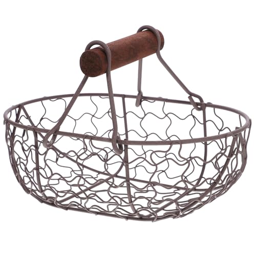 Mini Wire Egg Baskets Antique Wire Basket with Wood Handle Vegetables Fruits Bread in Kitchen Dining Table 7.07x4.72x4.72in