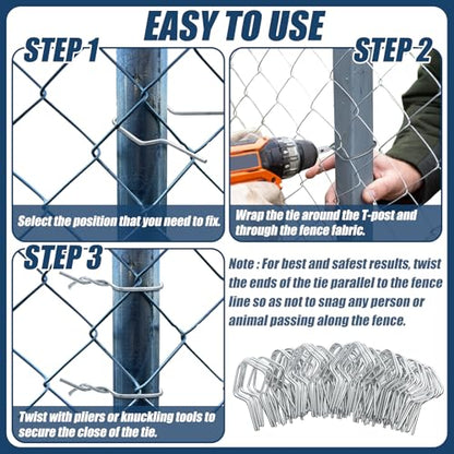500 Pcs T Post Clips with Drill Chuck 11 Grade Galvanized Steel Fence Clips Metal Tie Preformed T-Post Fence Tensioner for Farm Garden Livestock Fencing T/U-Posts