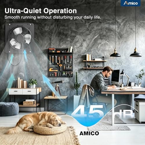 Amico 10" Shutter Exhaust Fan with Thermostat And Humidity Remote Control, 1068 CFM Attic Fan with 8-Speed Auto Adjust, 13W Brushless DC Motor Vent Fan for Greenhouse, Garage, Chicken Coop, Gable Wall - size: 10 inch