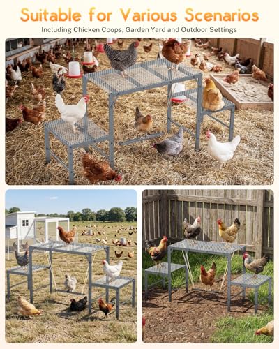 Magicfly Chicken Perch Swing in Coop, Metal Chicken Roosting Bar for Pet Chickens' Health and Happiness, Large Capacity for 10-12 Chickens, Chicken Toys Accessories for Backyard Farms, Grey