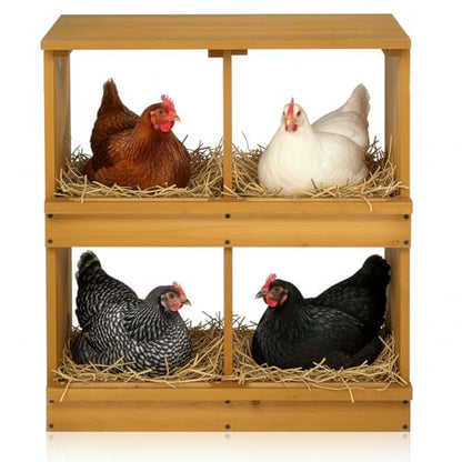 VINGLI Chicken Nesting Boxes, Wooden Nesting Boxes for Chickens, Egg Nesting Box for Hens, Chicken Coop Laying Boxes (4 Compartments) - size: 4 Compartments