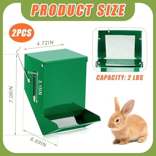 Maxcheck 2 Pcs Rabbit Feeder for Cages Viewing Window Small Animal Food Dispenser with Lid Metal Guinea Pigs Feeders Indoor Outdoor