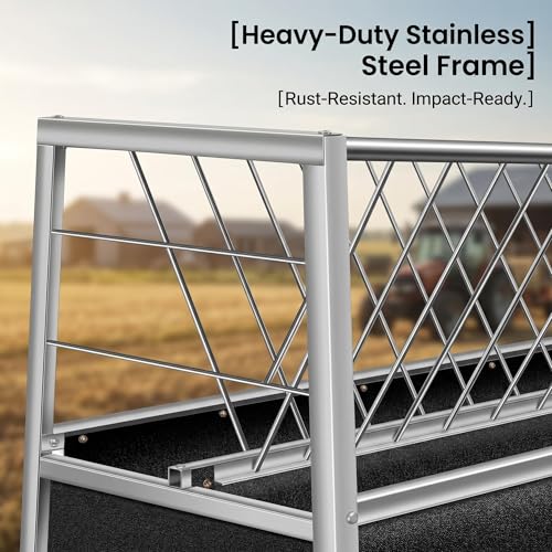 77 Gallon Stainless Steel Anti-Waste Feeder, Rubber Trough Hay Feeder, Heavy Duty Farm Feeding Device for Goats, Sheep, Calves and Horses Outdoor Use