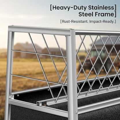 77 Gallon Stainless Steel Anti-Waste Feeder, Rubber Trough Hay Feeder, Heavy Duty Farm Feeding Device for Goats, Sheep, Calves and Horses Outdoor Use