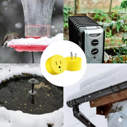 Yellow Thermostatically Controlled Outlet - On at 32°F/Off at 50 °F, Thermostat Plug Outlet, Auto Close, for Chicken Water Coop Heater Heated Water Bowl Bird Bath Deicer Roof Cable (1 Pcs) - style: Yellow 1Pcs