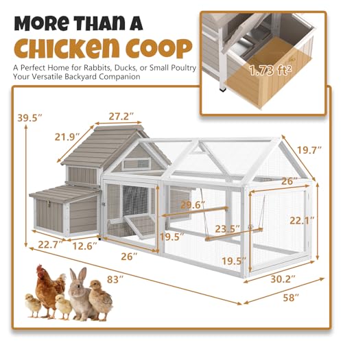 Large Chicken Coop with Run for 4-6 Chickens– Wooden Chicken House with 4 Nesting Boxes, Predator-Reinforced Design, 3 Roosting Perches, Poultry Hen Cage for Backyard Flock - style: 83"L x 58"W x 39.5"H