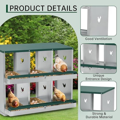 GarveeLife Chicken Nesting Box, 4 Compartments Nesting Box for Chickens, Two-Tier Galvanized Steel Chicken Egg Laying Box with Large Vented Holes Wall Mounting for Easy Egg Collection - color: Green | 4 Compartments
