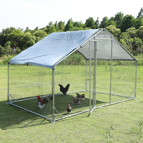 Large Metal Chicken Coop Run, Afqxf 9.8x6.5x6.4FT Outdoor Walk-in Poultry Cage Hen Playpen House with Waterproof Cover and Lockable Door for Patio Yard Farm - size: 6.5' L x 9.8' W x 6.4' H