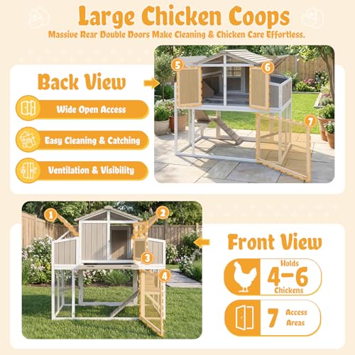 Super Large Chicken Coop with Run for 6-12 Hens, Outdoor Chicken Hen House with 4 Nesting Boxes, Pull-Out Tray, 5 Perches, 2-Story Wooden Poultry Cage with Dual-Side Egg Collection