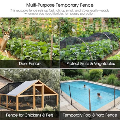 Deer Fence, RIFNY 2.6 x 50 FT Temporary Fence for Garden Outdoor Yard, Plastic Mesh Fencing Netting to Protect Plants Fruit from Deer Dogs Chicken Animal (Black) - size: 2.6 x 50 FT