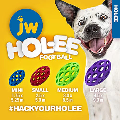 JW Pet Hol-ee Football Dog Toy Puzzle Ball, Natural Rubber, Small (5 Inch Length), Colors May Vary - size: Small