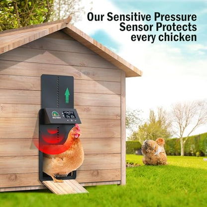 Automatic Chicken Coop Door with Timer & Light Sensor, Solar Chicken Coop Door with Multiple Modes, Automatic Chicken Door with LCD Display