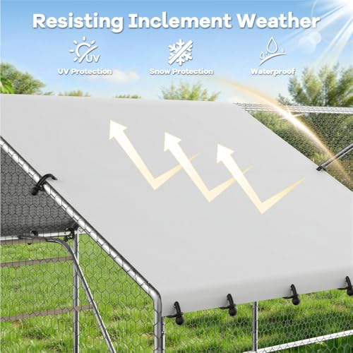 Large Metal Chicken Coop with Roosting Perch, Waterproof and UV-Resistant Cover,Outdoor Walk-in Cage Hen House for Yard Farm Rabbit Duck Chicken Run with Spire Roof(19.7'W x 13.1'L x 6.4'H) - size: 236.0"L x 157.5"W x 78.0"H