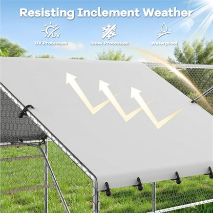 Large Metal Chicken Coop with Roosting Perch, Waterproof and UV-Resistant Cover, Outdoor Walk-in Cage Hen House for Yard Farm Duck Rabbit Chicken Run with Spire Roof (10'W x 19.7'L x 6.4'H) - size: 236.4"L x 120.0"W x 76.8"H