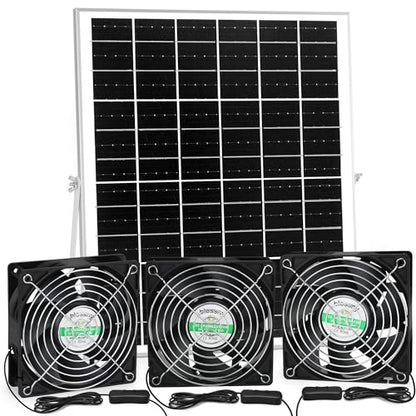 blessny Solar 3 Fan Kit for Intake or Exhaust air, Weatherproofed Solar Powered Fans for Outside Chicken Coops, Greenhouses, Shed, Pet House Air Ventilation - size: 3 Fan Kit