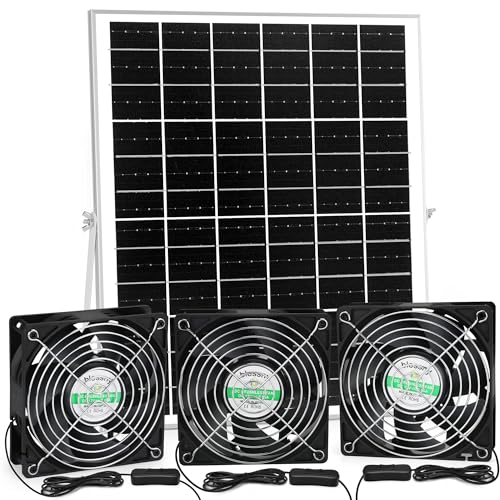 blessny Solar 3 Fan Kit for Intake or Exhaust air, Weatherproofed Solar Powered Fans for Outside Chicken Coops, Greenhouses, Shed, Pet House Air Ventilation - size: 3 Fan Kit