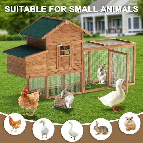 80" Chicken Coop, Outdoor Chicken House for 3-4 Chickens, Wooden Hen House with Run, Nesting Box, Chicken Cage, Ramp, Pull Out Tray, Rabbit Hutch for Small Animals - size: 80.7"L x 26.0"W x 44.5"H
