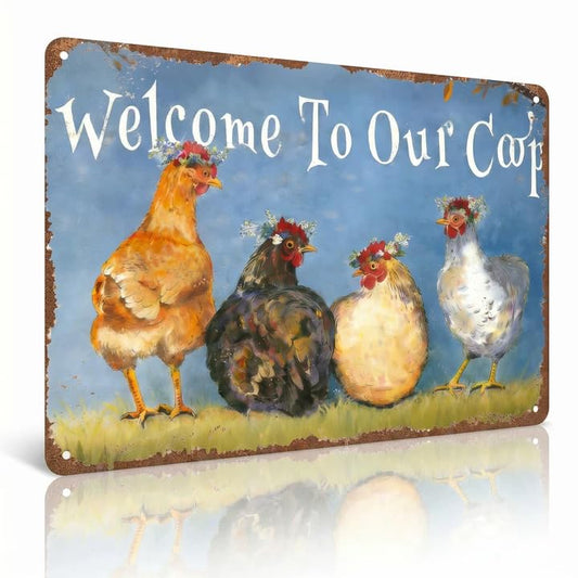Chicken Coop Signs, Funny Chicken Signs Decor Wall Art for Chicken Lovers Metal Signs for Easter Decorations Farmhouse Garden or Kitchen Decor - color: chicken