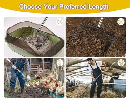 Foandbevi Large Metal Chicken Poop Scooper, 4-in-1 Detachable Tool 20 to 63 inches, Metal Handle, Stainless Steel Chicken Coop Cleaning Tool, Heavy-Duty Poop Shovel for Chicken Coop Accessories - size: Large 10'' Wide
