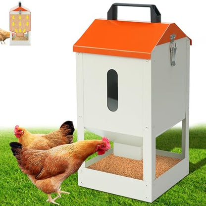 Galvanized Wall Mount Chicken Feeder No Waste Hanging Chicken Feeder with Lid Metal Automatic Poultry Feeder Trough Food Dispenser No Spill Mess Free for Chicken Duck Quail Geese Turkey
