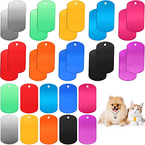 Ferraycle 30 Pieces Aluminum Dog Tags, Blank Discs for DIY Decorative Craft Pet Tags, Metal Stamping, Multicolor, 50 x 29 x 1 Mm, 3 mm Hole - color: Multicolor