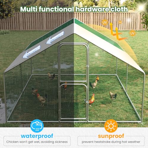 Chicken Coop Walk-in Chicken Runs for Yard with Waterproof Cover for 10/20 Chickens Large Metal Chickens Pen with Security Lock Poultry Cage
