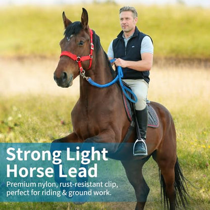 Double Braided Nylon Horse Lead Rope with Snap Hook, Black, 10 FT, Durable Light Weight (Blue, 10FT) - color: Blue, size: 10FT